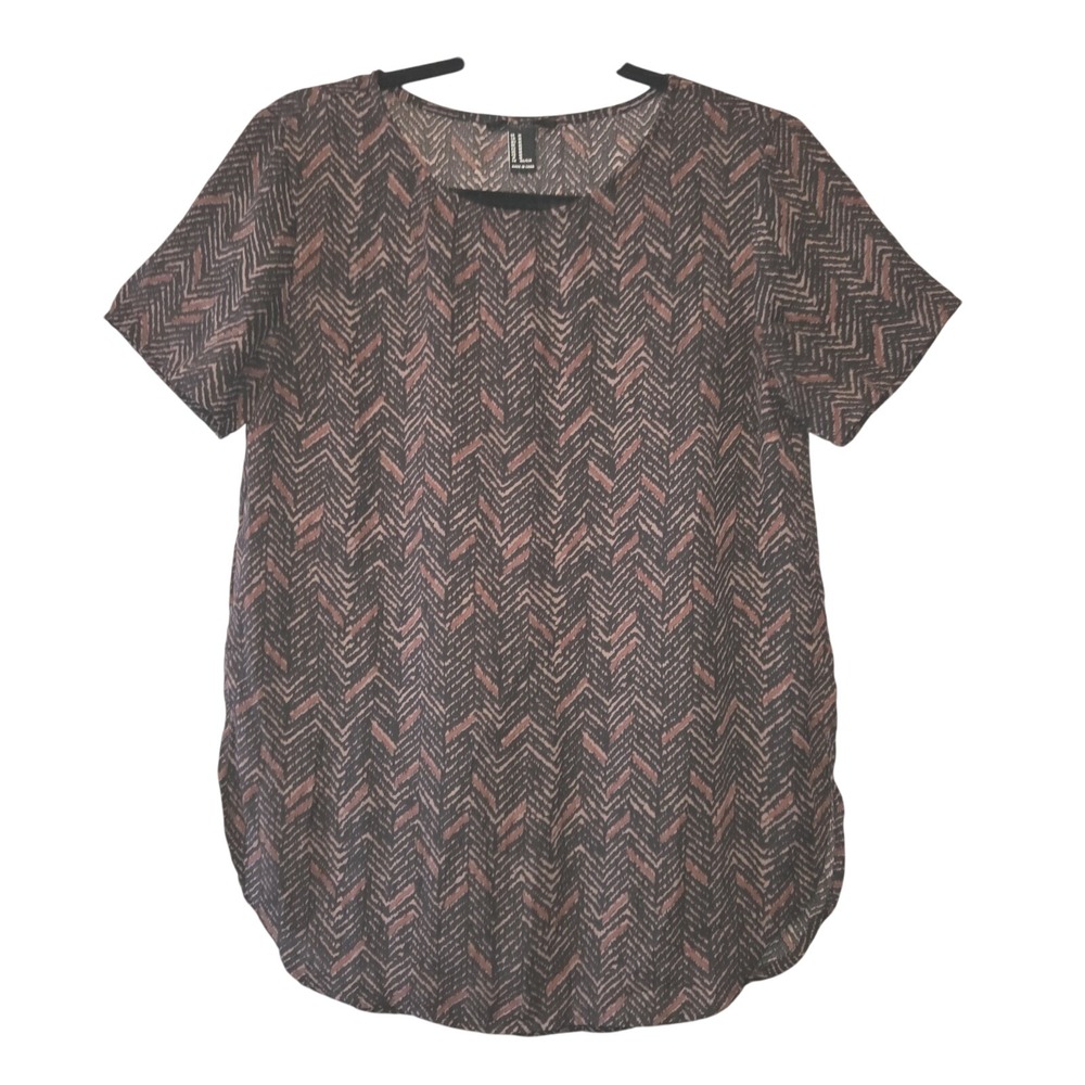 Forever 21 Chevron Blouse Women's Black Brown Medium Short Sleeve Pullover Top